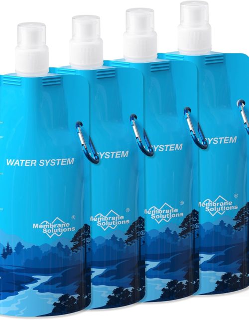 Membrane Solutions Collapsible 23oz Water Bottle with Filter Straw, Reusable Pouch and Carabiner, Foldable Water Container for Hiking, Camping, Travel, Emergency
